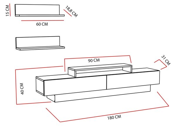 Consola TV Lucca Alb 180x40x31 cm