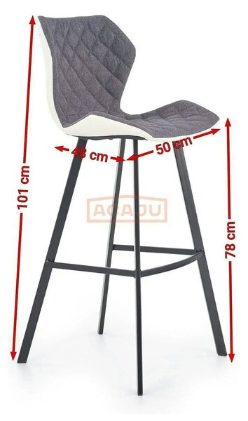 Scaun bar H83, gri/negru, stofa/piele ecologica/metal, 50x48x101 cm