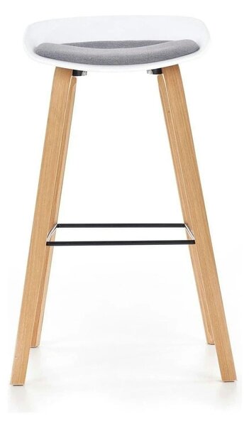 Scaun bar H86, gri/alb/stejar sonoma, stofa/plastic/lemn, 43x42x81 cm