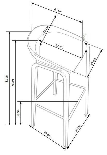 Scaun bar H86, gri/alb/stejar sonoma, stofa/plastic/lemn, 43x42x81 cm