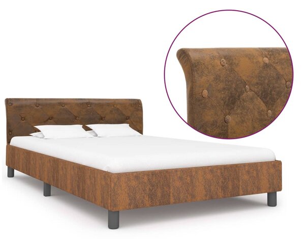 Cadru de pat, maro, 120 x 200 cm, piele întoarsă ecologică