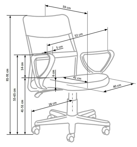 Scaun birou TIMMY, gri/negru, stofa clasica/plasa, 52x59x81/91 cm
