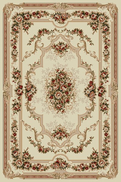 Covor Clasic Sufragerie Dormitor, Model Lotos 574 100, Crem Bej Crem, 50x80