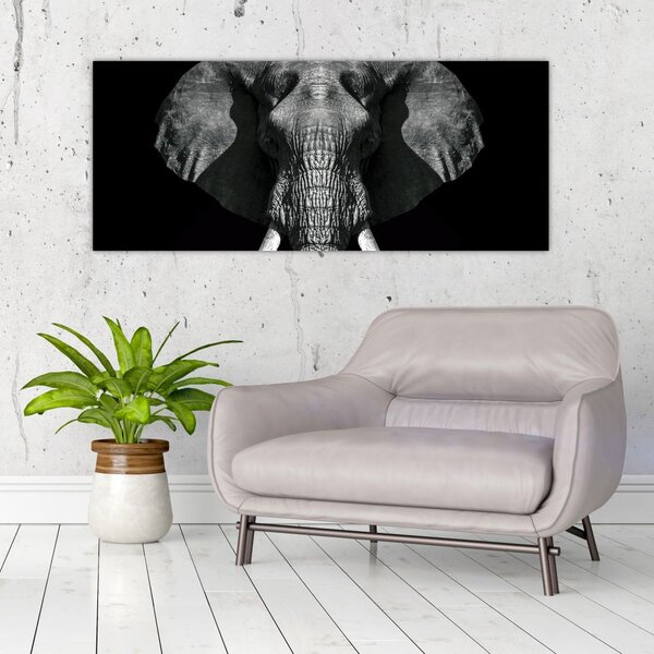 Tablou - Elefant pe fundal negru (120x50 cm)