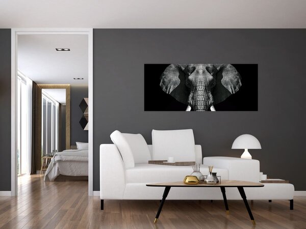 Tablou - Elefant pe fundal negru (120x50 cm)
