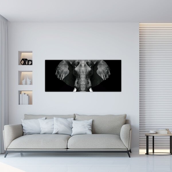 Tablou - Elefant pe fundal negru (120x50 cm)