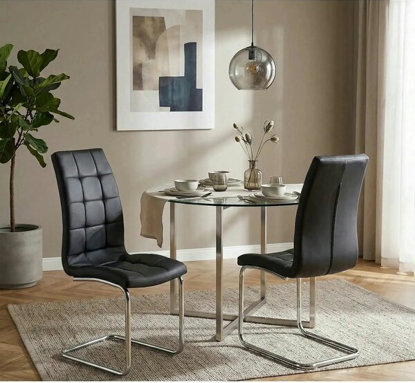 Scaun tapitat K147, negru/crom, piele ecologica/metal, 42X55X101 CM