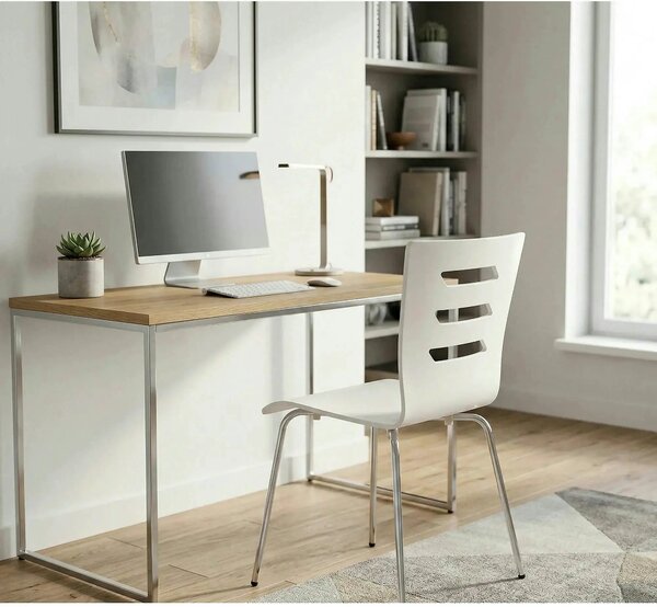 Scaun K155, alb/crom, placaj indoit/metal, 43x47x85 cm
