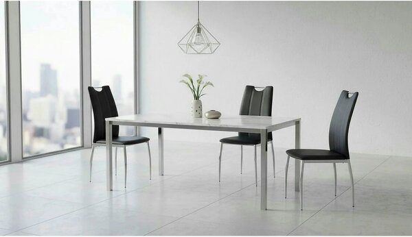 Scaun tapitat K187, negru/crom, piele ecologica/metal, 46x56x97 cm