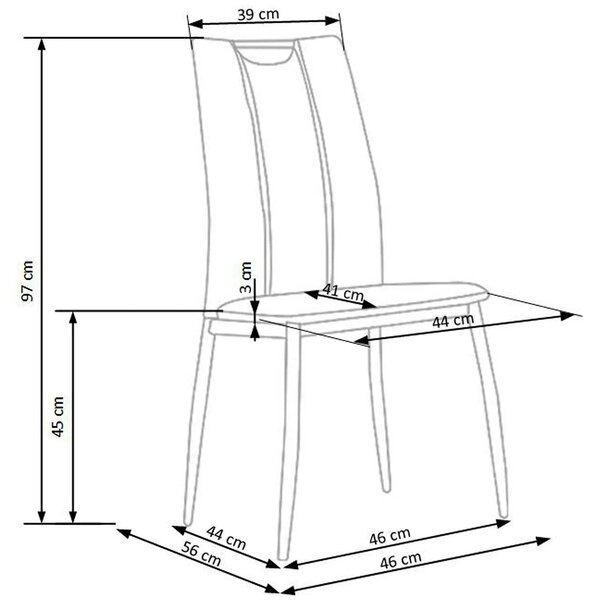Scaun tapitat K187, negru/crom, piele ecologica/metal, 46x56x97 cm