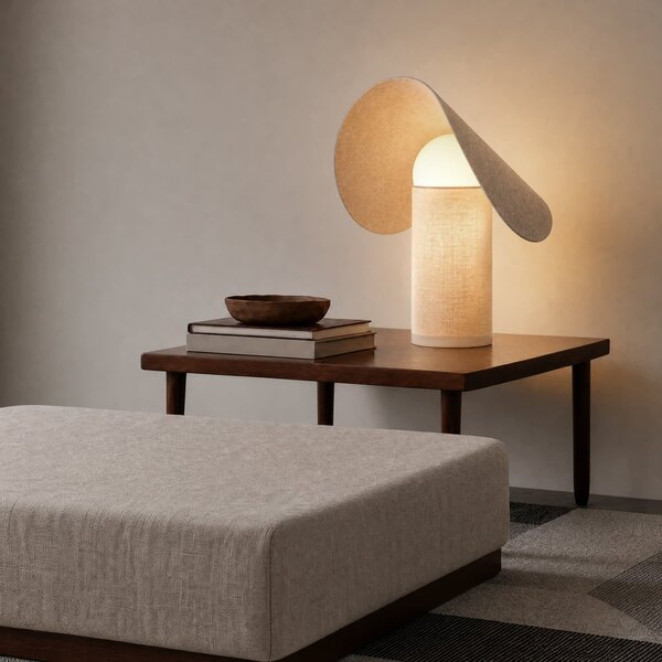 Lucande Lampa de masă cu LED Sansibar, bej, 35 cm, dimabil, reglabil, Bej, dormitor, Țesătură / Textil, Design