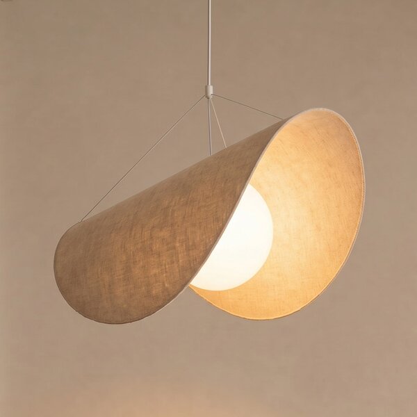 Lucande Lampă suspendată LED Sansibar, albă, din in, cu 1 bec, reglabil, Bej, Camera de zi / sufragerie, Țesătură / Textil, Design