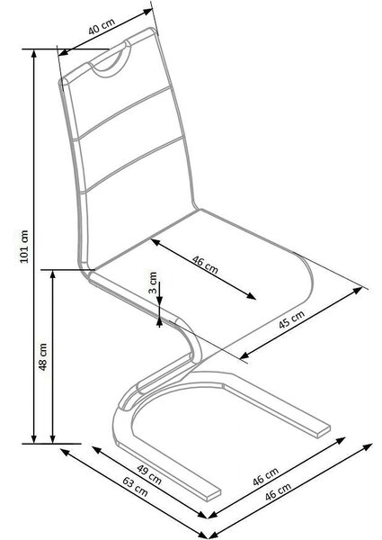 Scaun tapitat K188, alb/crom, piele ecologica/metal, 45X63X101 CM