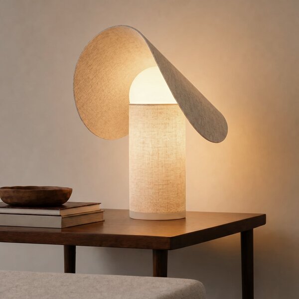 Lucande Lampa de masă cu LED Sansibar, bej, 35 cm, dimabil, reglabil, Bej, dormitor, Țesătură / Textil, Design