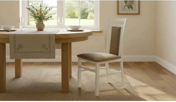 Scaun HUBERT 8, bej/alb, stofa clasica/lemn de fag, 45x51x90 cm