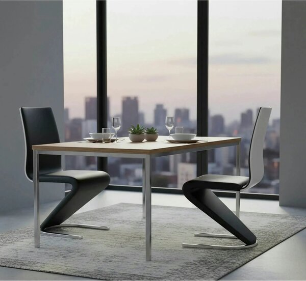 Scaun tapitat K194, negru/alb/crom, piele ecologica/metal, 45X58X99 CM