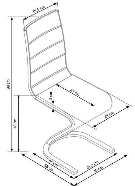 Scaun tapitat K194, negru/alb/crom, piele ecologica/metal, 45X58X99 CM
