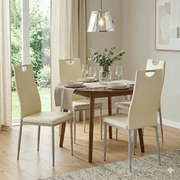 Scaun crem bucatarie K202, piele ecologica/metal, 44X54X97 CM