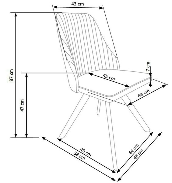 Scaun tapitat K206, alb/negru, piele ecologica/metal, 53X48X87 CM