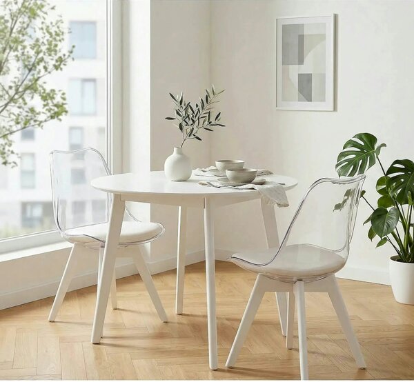 Scaun bucatarie K245, alb/transparent, piele ecologica/policarbonat, 4