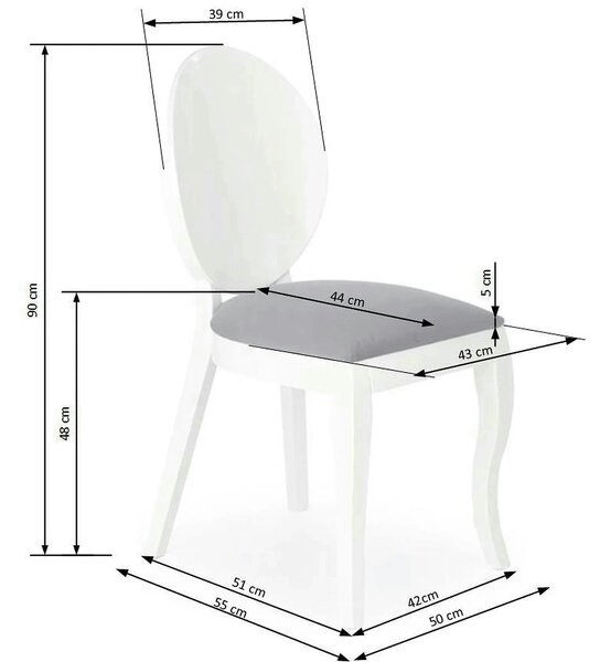 Scaun tapitat Verdi, gri/alb, stofa clasica/lemn de fag, 43X52X90 CM