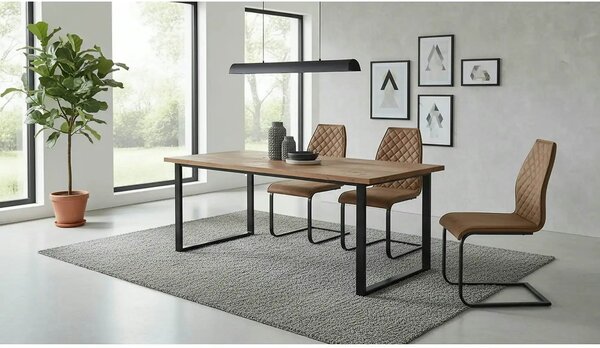 Scaun K265, maro/negru, piele ecologica/metal, 43x58x94 cm