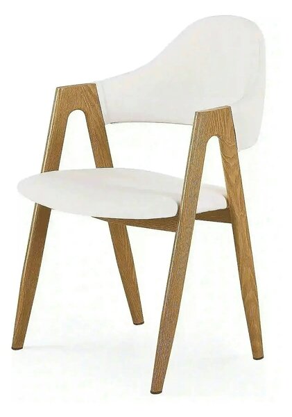 Scaun living piele ecologica K247, alb/stejar, metal, 51x51x80 cm