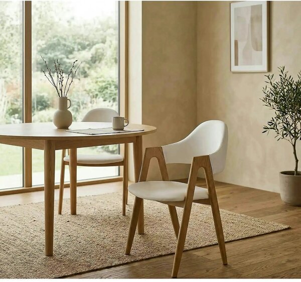 Scaun living piele ecologica K247, alb/stejar, metal, 51x51x80 cm