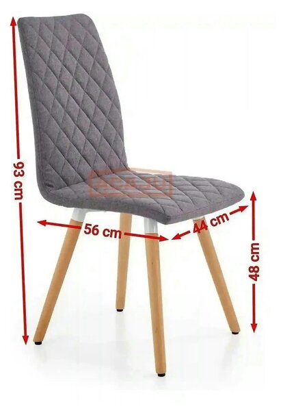 Scaun sufragerie K282, gri/stejar, stofa clasica/lemn, 44X56X93 CM