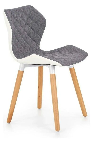 Scaun sufragerie K277, gri/alb/stejar, stofa clasica/lemn, 48x51x76 cm