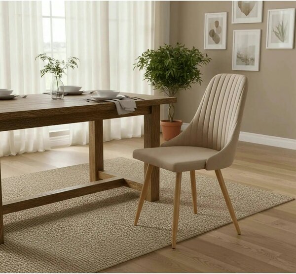 Scaun sufragerie K285, bej/stejar, stofa clasica/metal, 49X56X91 CM