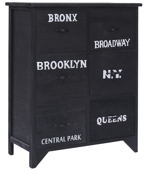 Dulap lateral cu 6 sertare, negru, 60x30x75 cm, lemn paulownia
