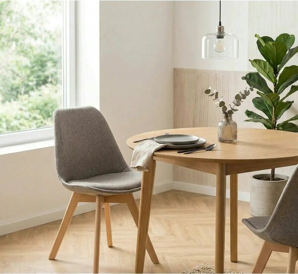 Scaun tapitat K303, gri deschis/stejar, stofa clasica/lemn, 48X54X83 C