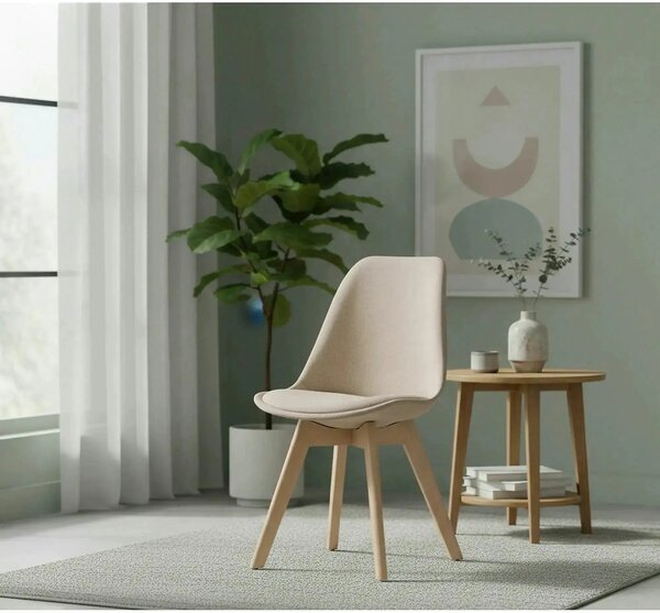 Scaun bej tapitat K303, stofa clasica/lemn, 48X54X83 CM