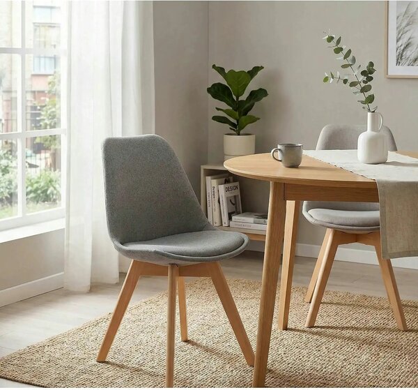 Scaun tapitat K303, gri inchis/negru, stofa/lemn, 48X54X83 CM