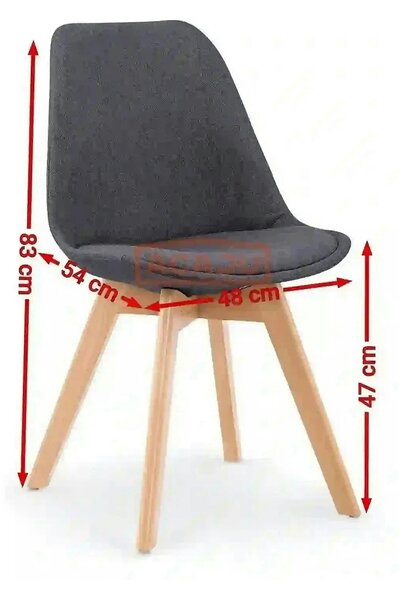 Scaun tapitat K303, gri inchis/negru, stofa/lemn, 48X54X83 CM