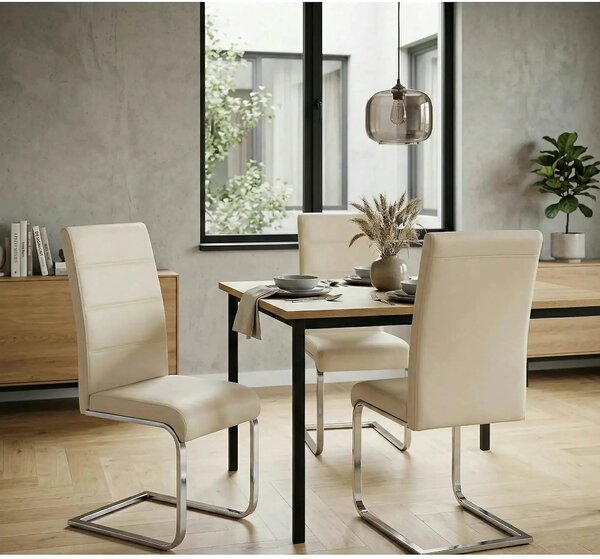 Scaun tapitat K85, crem/crom, metal/piele ecologica, 42X56X100 CM