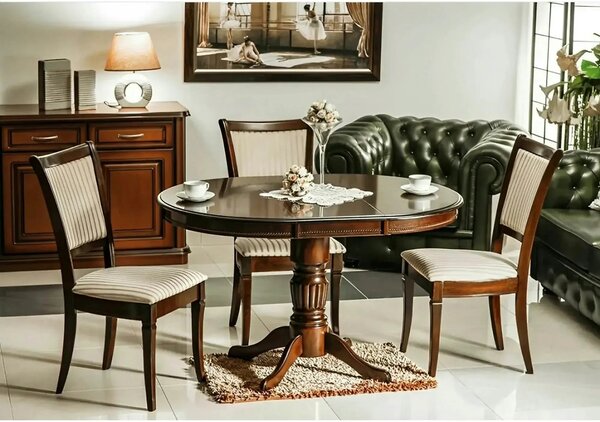 Scaun vintage bucatarie MN-SC, bej lucios/nuc inchis, stofa/lemn, 45x4