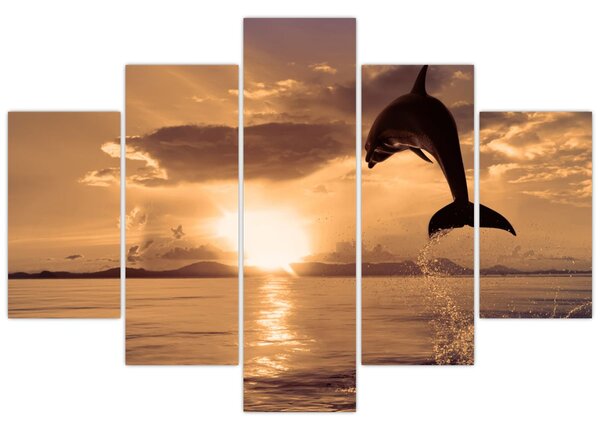Tablou - Delfin la apus de soare (150x105 cm)
