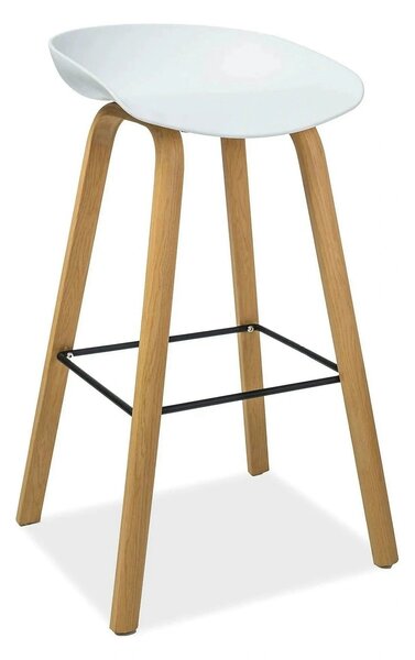 Scaun bar STING, alb/stejar, metal/plastic, 49x47x82 cm
