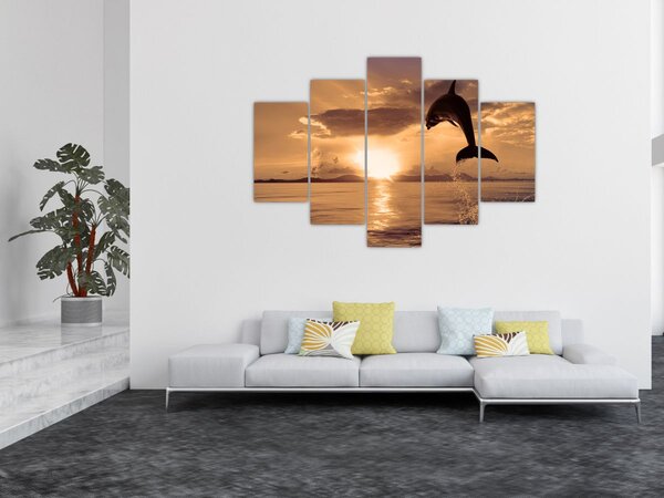 Tablou - Delfin la apus de soare (150x105 cm)