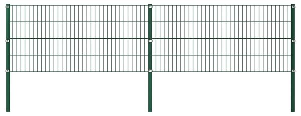 Panou de gard cu stâlpi, verde, 3,4, fier