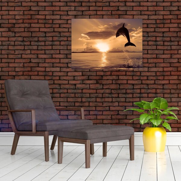 Tablou - Delfin la apus de soare (70x50 cm)
