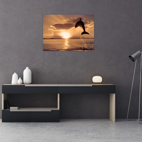 Tablou - Delfin la apus de soare (70x50 cm)
