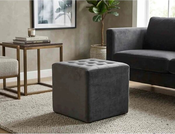 Taburet LORI, stofa catifelata gri - Bluvel 14, 39x39x34 cm