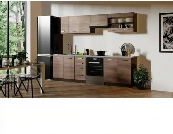 Set bucatarie AMANDA 1, stejar inchis/granit, PAL melaminat/sticla, 26