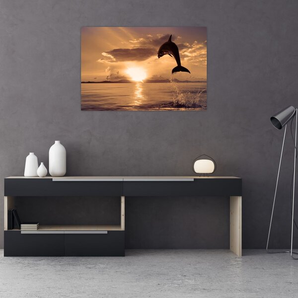 Tablou - Delfin la apus de soare (90x60 cm)