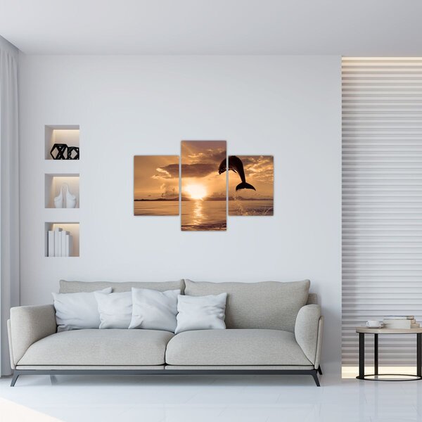 Tablou - Delfin la apus de soare (90x60 cm)