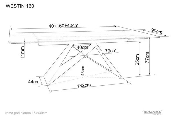 Masa moderna dining WESTIN, gri/negru, sticla/metal, 160-240x90x77 cm