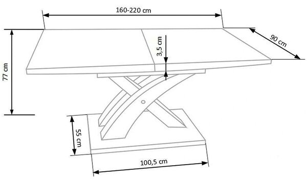 Masa extensibila SANDOR, stejar/crom, 160/220x90x77 cm